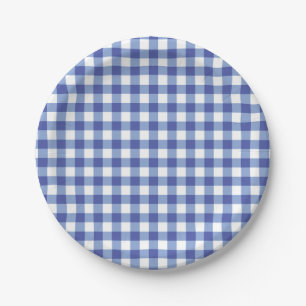 Blauw & Wit Geruit Gingham Squares OZ Party Papieren Bordje