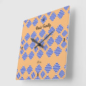 Blauw Wit Geruit Licht Beige Vierkante Klok (Hoek)