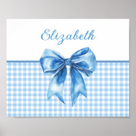 Blauw-wit geruit lint en strik poster