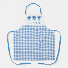 Blauw-wit geruit lint en strik schort