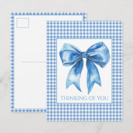 Blauw-wit geruit lint met strik briefkaart