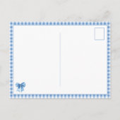 Blauw-wit geruit lint met strik briefkaart (Achterkant)