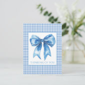 Blauw-wit geruit lint met strik briefkaart (Staand voorkant)