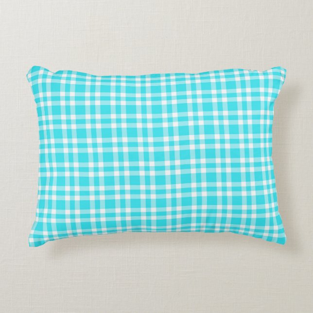 Blauw-wit geruit patroon accent kussen (Voorkant)