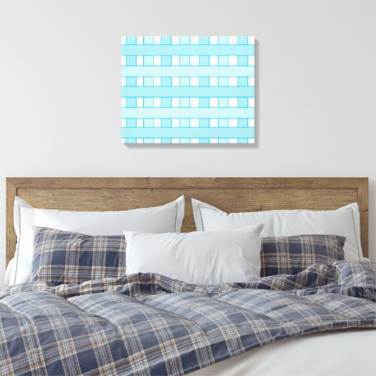 Blauw wit geruit patroon canvas afdruk (Insitu (Slaapkamer))