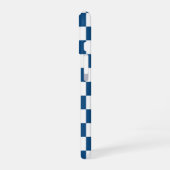 Blauw wit geruit patroon met monogram iPhone 16 hoesje (Linkerkant)