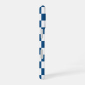 Blauw wit geruit patroon met monogram iPhone 16 hoesje (Rechterkant)