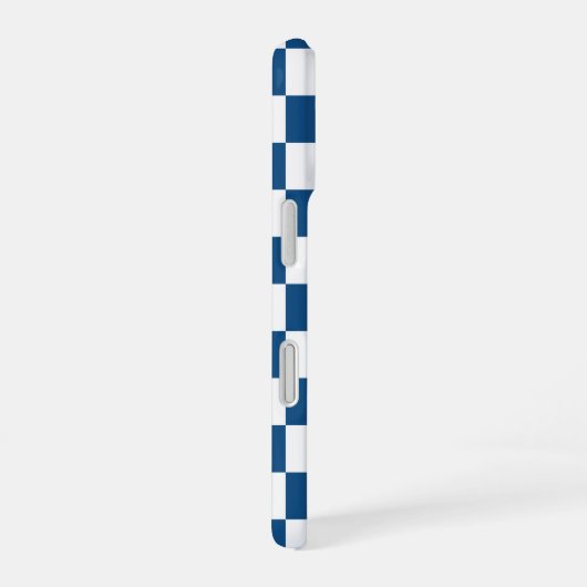 Blauw wit geruit patroon met monogram iPhone 16 hoesje (Rechterkant)