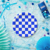 Blauw Wit Geruit Patroon Papieren Bordje (Feest)