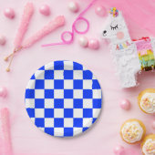 Blauw Wit Geruit Patroon Papieren Bordje (Feest)