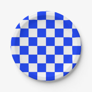 Blauw Wit Geruit Patroon Papieren Bordje