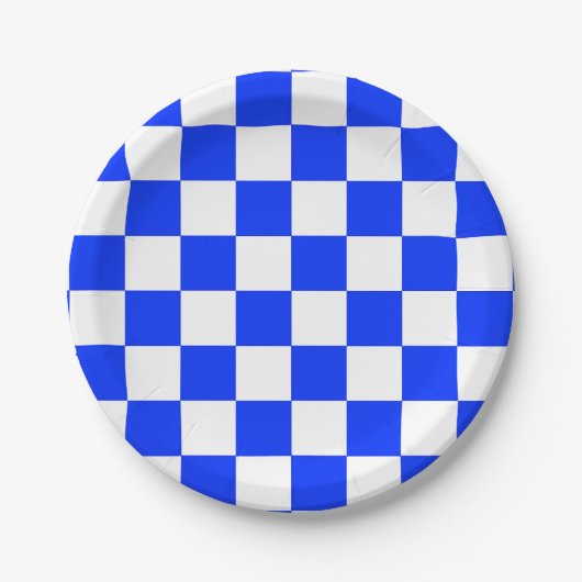 Blauw Wit Geruit Patroon Papieren Bordje (Voorkant)