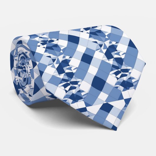 Blauw-wit geruit patroon stropdas (Opgerold)