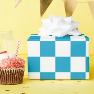 Blauw Wit Geruit Schaakbord Patroon Cadeaupapier