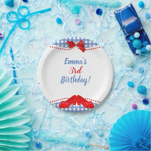 Blauw & Wit Geruite Rode Schoenen Pleinen OZ Party Papieren Bordje (Feest)