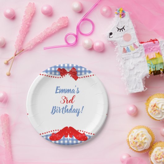 Blauw & Wit Geruite Rode Schoenen Pleinen OZ Party Papieren Bordje (Feest)