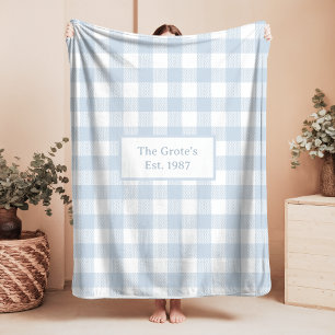 Blauw-wit geruite Sherpa-deken met familienaam Sherpa Deken