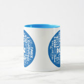Blauw/wit gestileerde mok rust in meerdere talen (Midden)