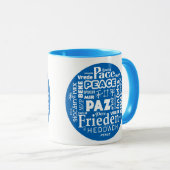Blauw/wit gestileerde mok rust in meerdere talen (Voorkant rechts)