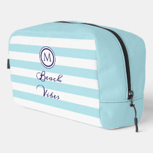 Blauw & Wit Gestreept 'Beach Vibes' Monogram Toilettasje