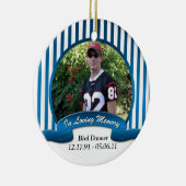 Blauw wit gestreept in liefdevol geheugenversierin keramisch ornament (Rechts)