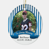 Blauw wit gestreept in liefdevol geheugenversierin keramisch ornament (Links)