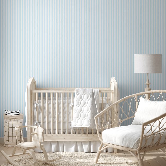 Blauw Wit Gestreept Kinder Kamer Kwekerij Wanddeco Behang (Blue White Striped Kids Room Nursery Wall Decor Wallpaper)
