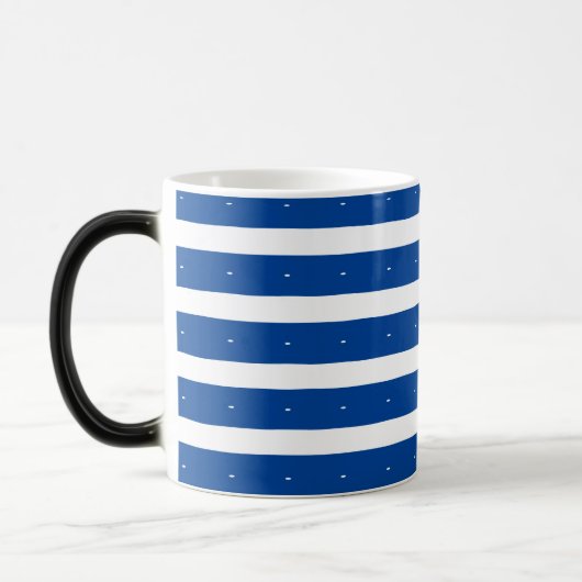 Blauw-wit gestreept magische mok (Links)