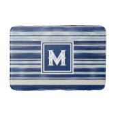 Blauw-wit gestreept monogram badmat (Voorkant)
