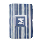 Blauw-wit gestreept monogram badmat (Voorkant Verticaal)
