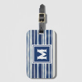 Blauw-wit gestreept monogram bagagelabel (Voorkant (verticaal))