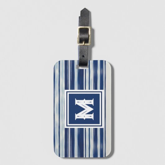 Blauw-wit gestreept monogram bagagelabel (Voorkant (verticaal))