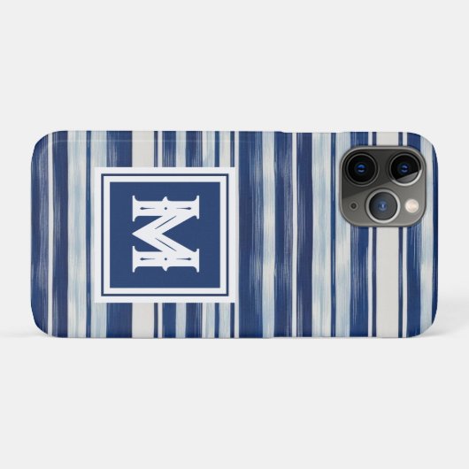 Blauw-wit gestreept monogram Case-Mate iPhone case (Achterkant (horizontaal))