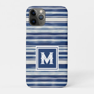 Blauw-wit gestreept monogram Case-Mate iPhone case