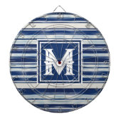 Blauw-wit gestreept monogram dartbord (Voorkant)