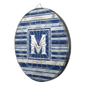 Blauw-wit gestreept monogram dartbord (Voorkant Rechts)