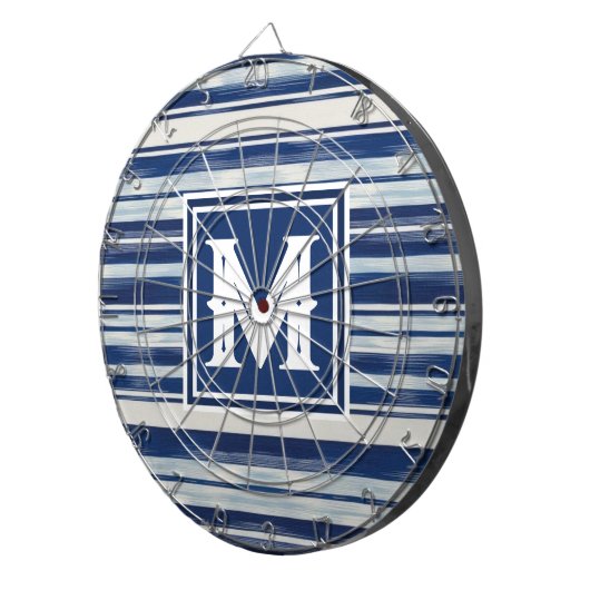 Blauw-wit gestreept monogram dartbord (Voorkant Rechts)