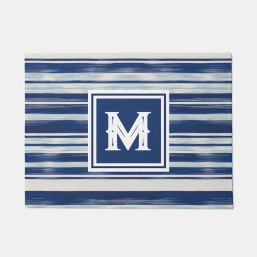 Blauw-wit gestreept monogram deurmat (Voorkant)