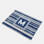 Blauw-wit gestreept monogram deurmat (Schuin)