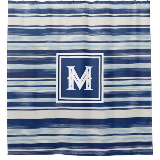 Blauw-wit gestreept monogram douchegordijn (Voorkant)