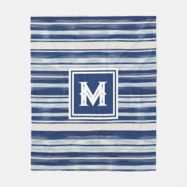 Blauw-wit gestreept monogram fleece deken