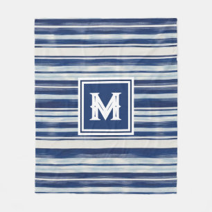 Blauw-wit gestreept monogram fleece deken