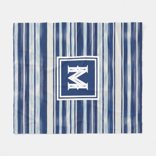 Blauw-wit gestreept monogram fleece deken (Voorkant (Horizontaal))