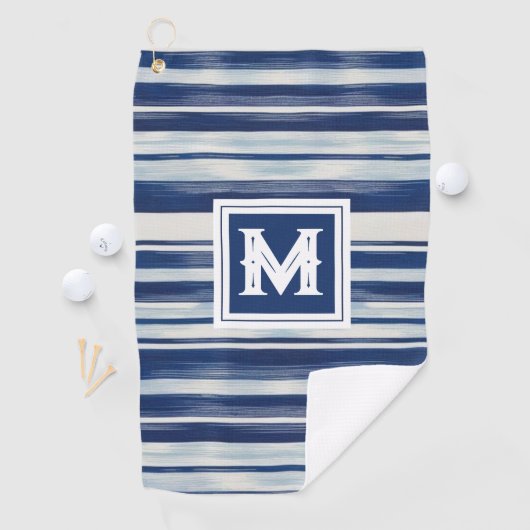 Blauw-wit gestreept monogram golfhanddoek (Insitu)
