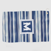 Blauw-wit gestreept monogram golfhanddoek (Horizontaal)