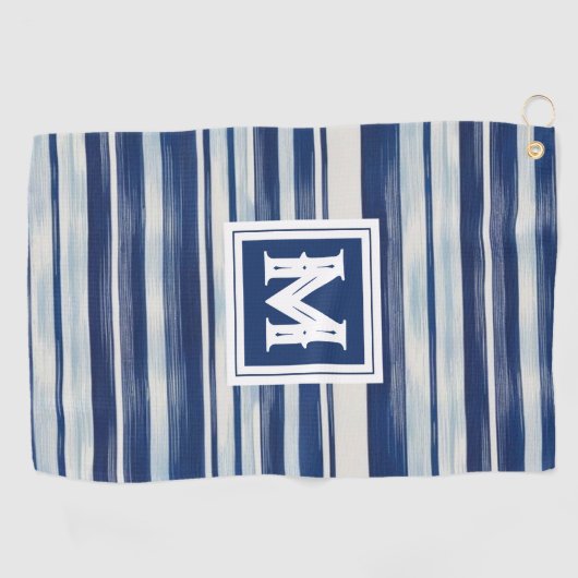 Blauw-wit gestreept monogram golfhanddoek (Horizontaal)