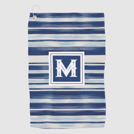 Blauw-wit gestreept monogram golfhanddoek (Voorkant)