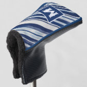 Blauw-wit gestreept monogram golfheadcover (3/4 voorkant)