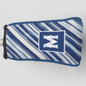 Blauw-wit gestreept monogram golfheadcover (Voorkant)
