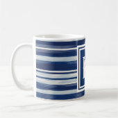 Blauw-wit gestreept monogram koffiemok (Links)